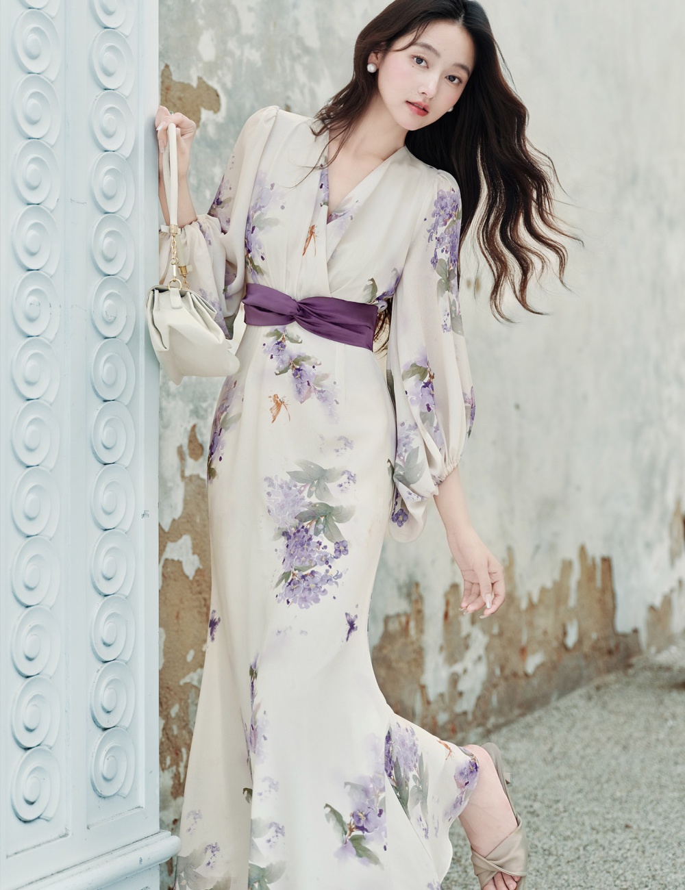 Maiden floral long sleeve slim dress