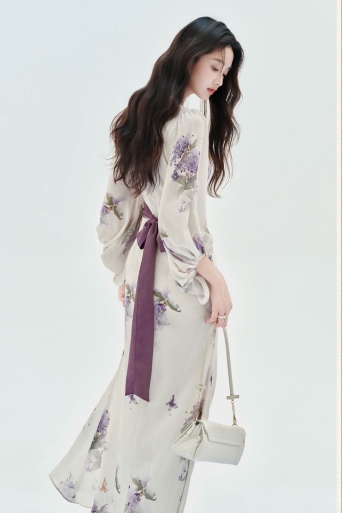 Maiden floral long sleeve slim dress