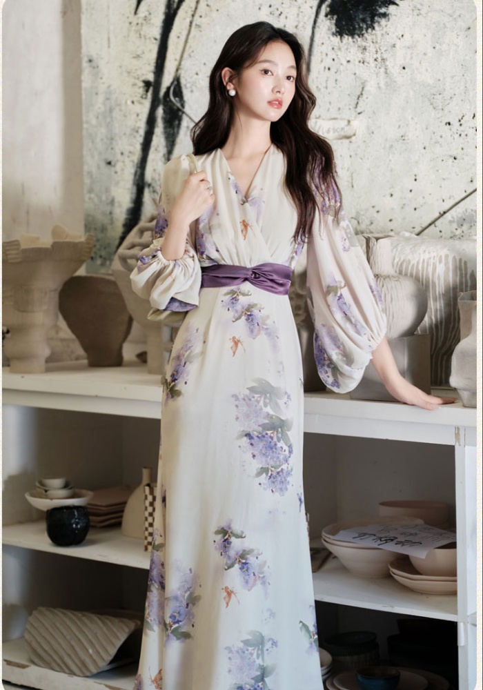 Maiden floral long sleeve slim dress