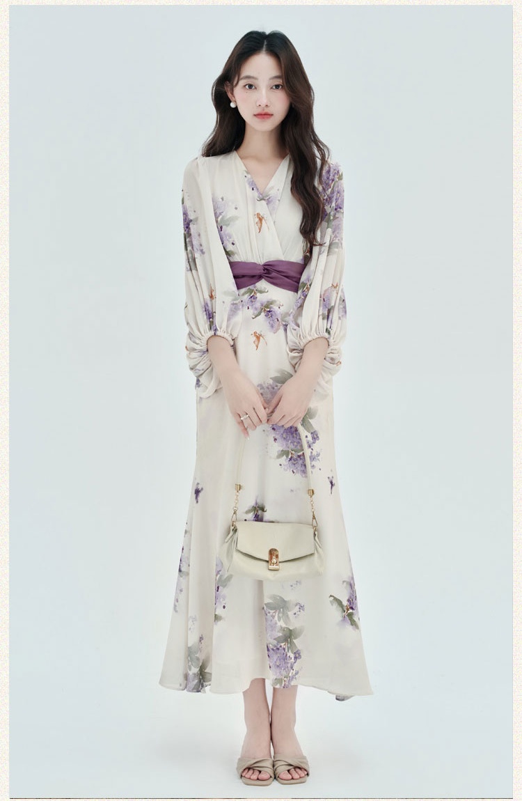 Maiden floral long sleeve slim dress