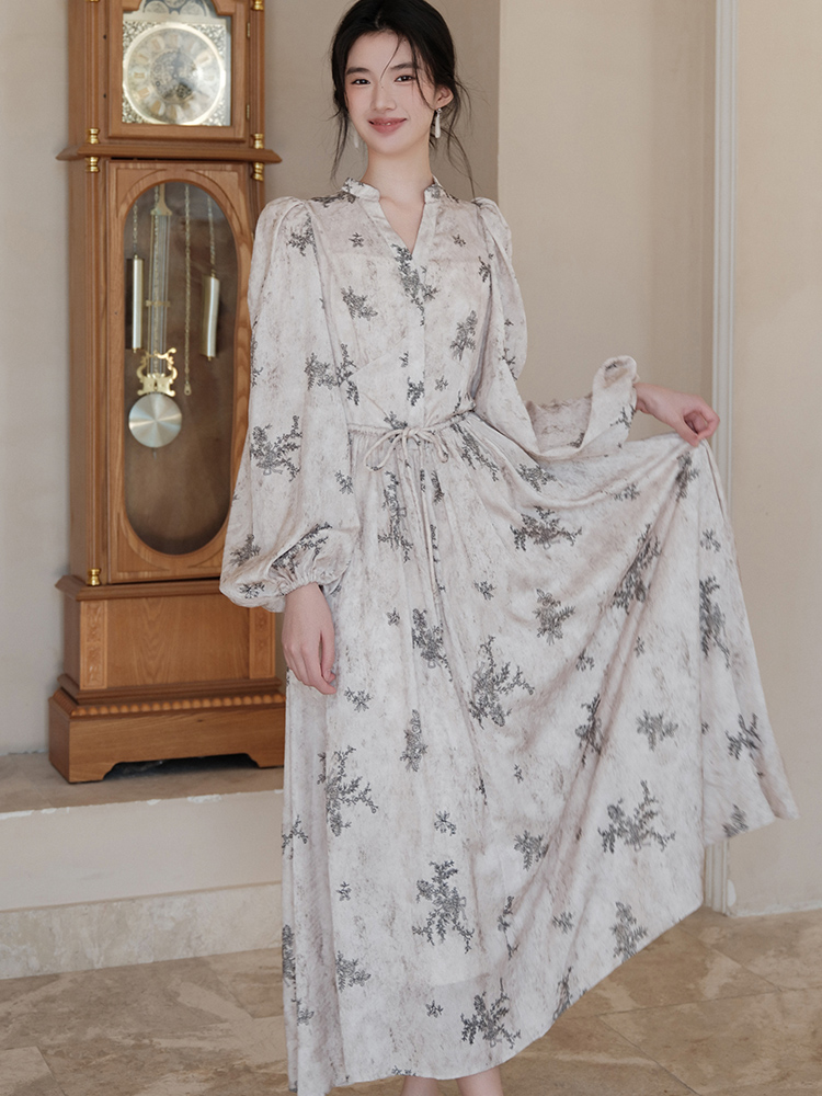 Long sleeve spring dress France style long dress for women