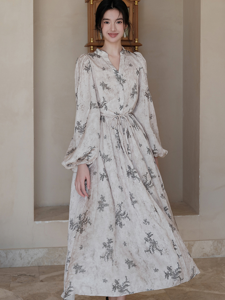 Long sleeve spring dress France style long dress for women