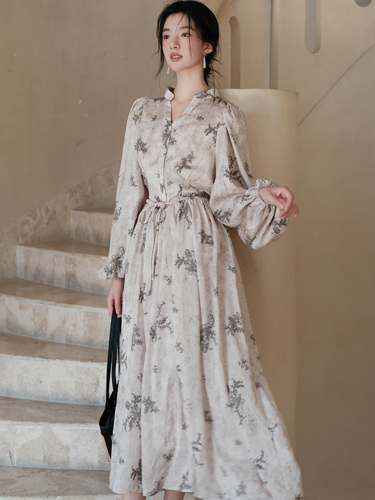 Long sleeve spring dress France style long dress for women