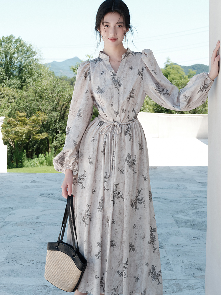 Long sleeve spring dress France style long dress for women