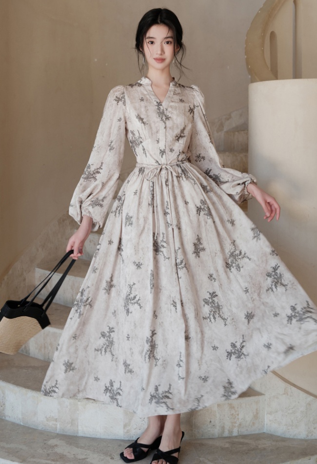 Long sleeve spring dress France style long dress for women