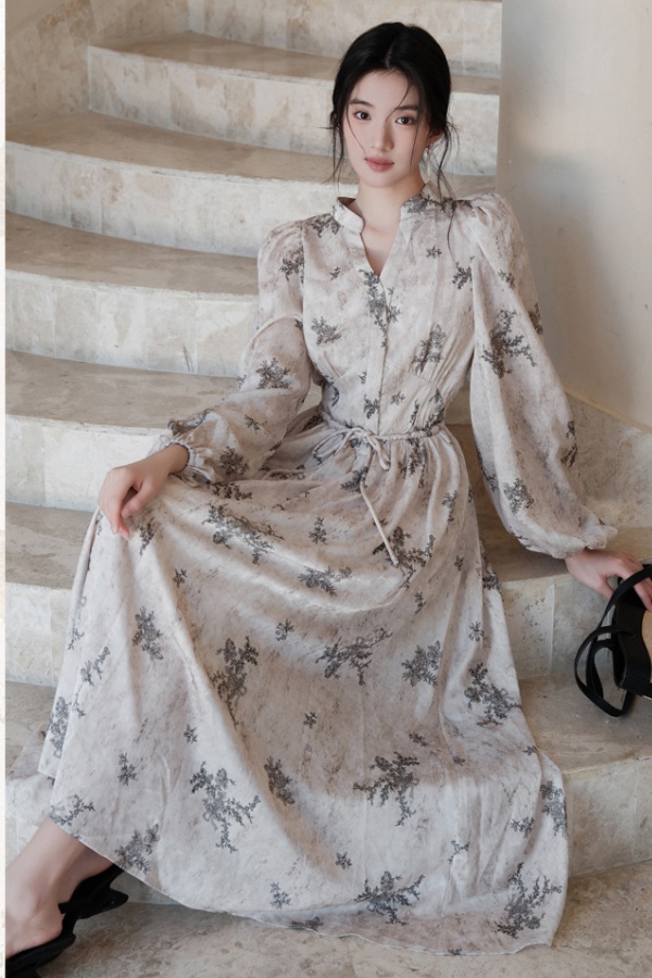 Long sleeve spring dress France style long dress for women