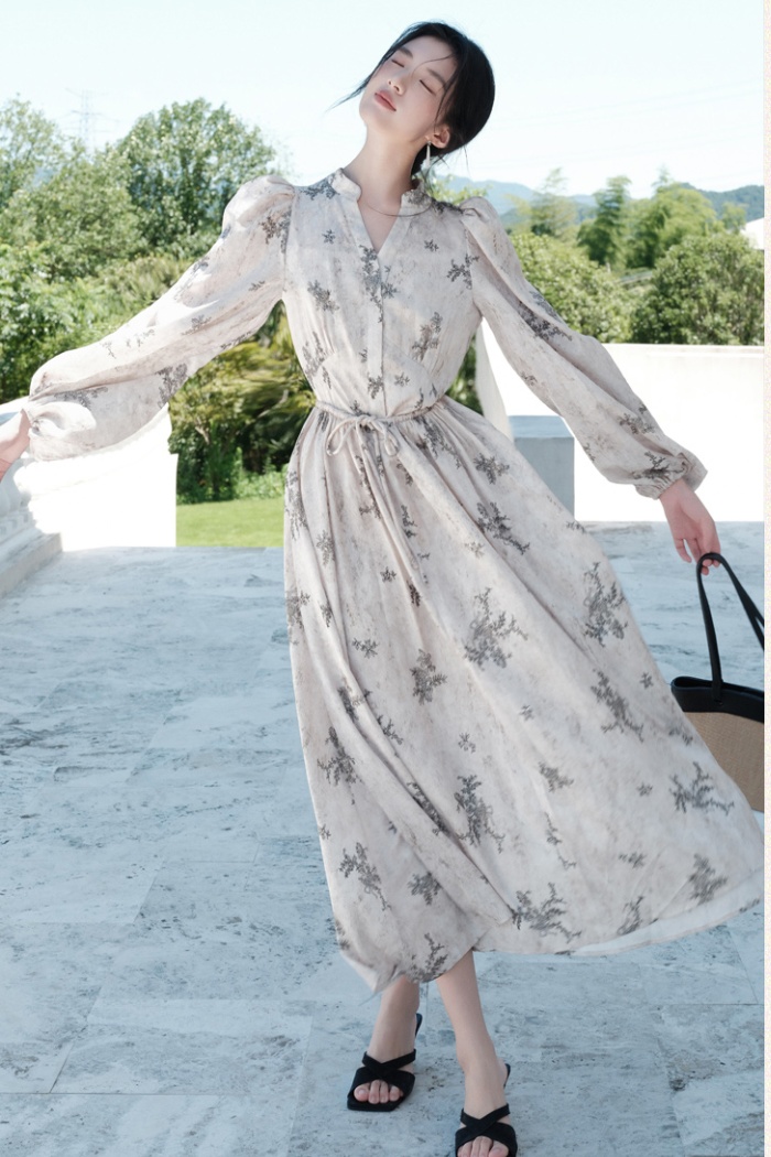 Long sleeve spring dress France style long dress for women