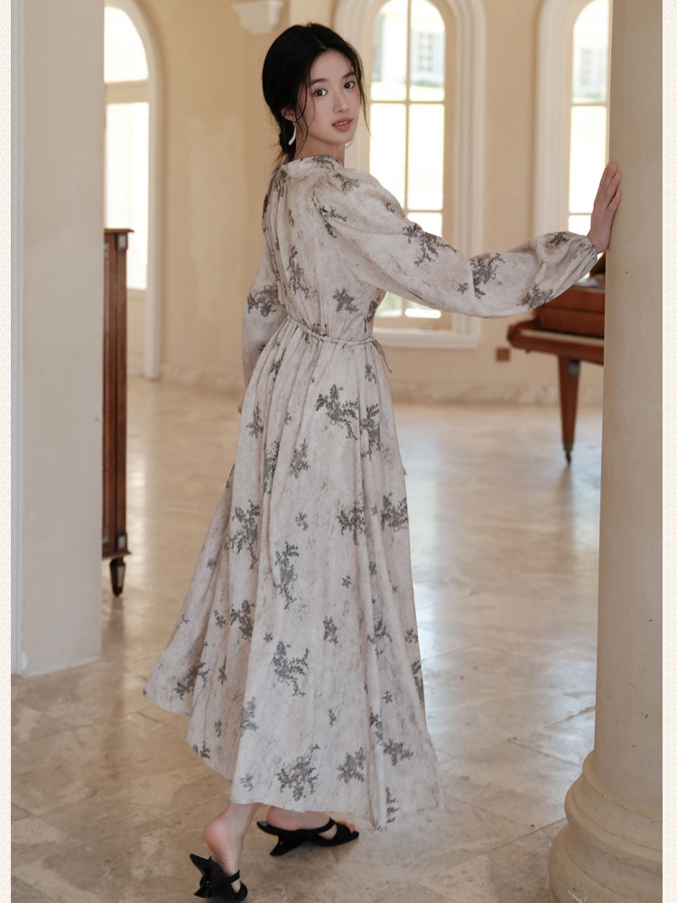 Long sleeve spring dress France style long dress for women