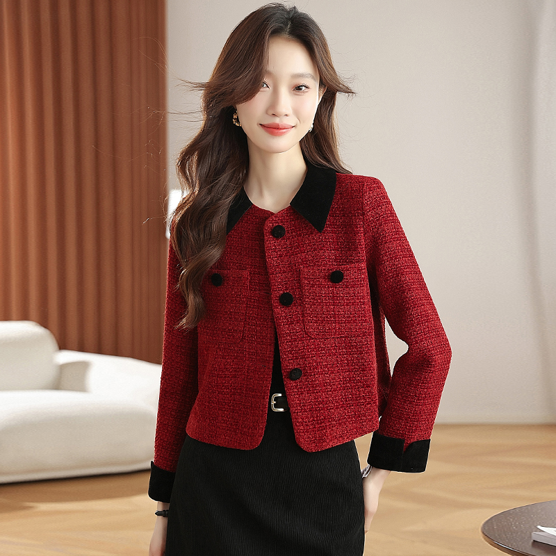 Autumn and winter lapel chanelstyle woolen coat