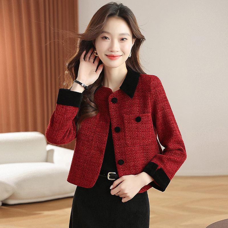 Autumn and winter lapel chanelstyle woolen coat