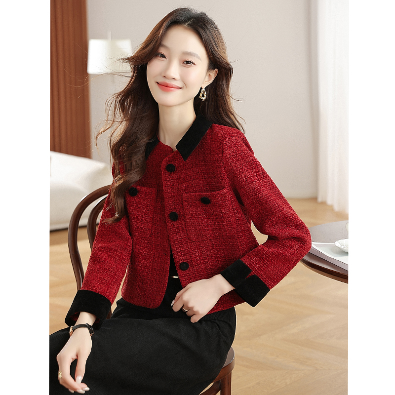 Autumn and winter lapel chanelstyle woolen coat