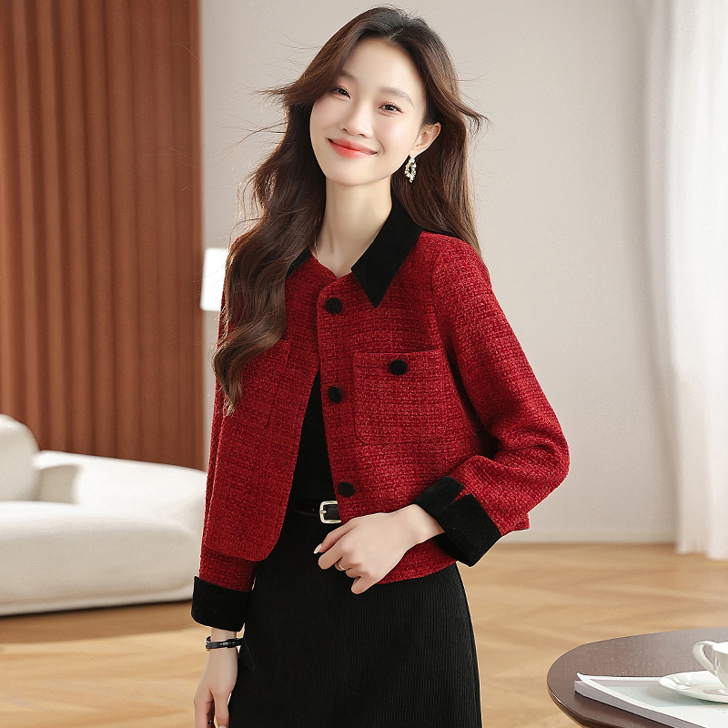 Autumn and winter lapel chanelstyle woolen coat