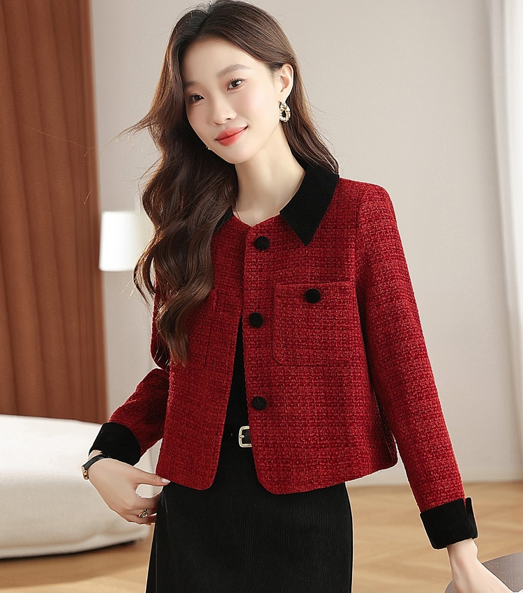 Autumn and winter lapel chanelstyle woolen coat