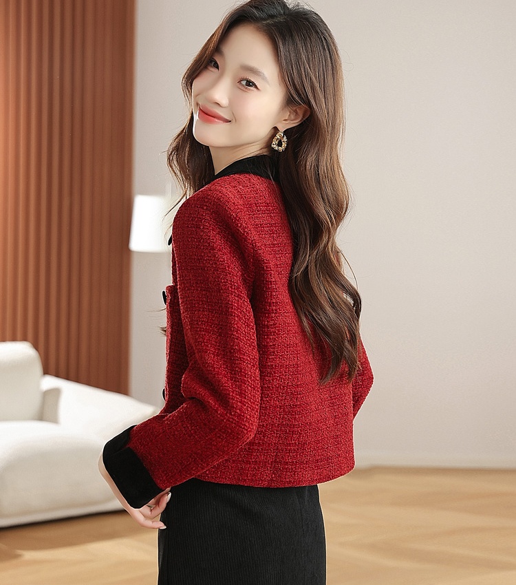 Autumn and winter lapel chanelstyle woolen coat