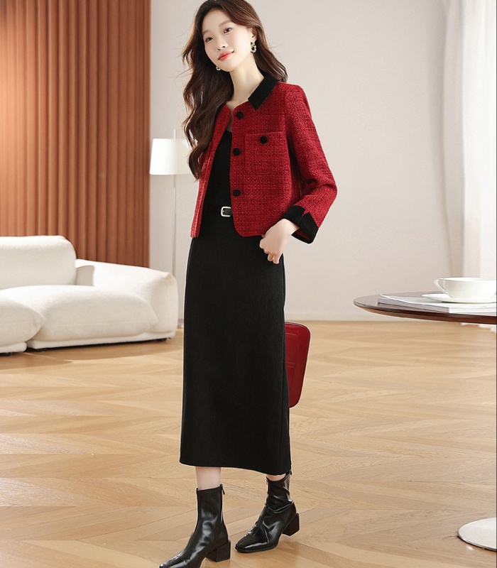 Autumn and winter lapel chanelstyle woolen coat