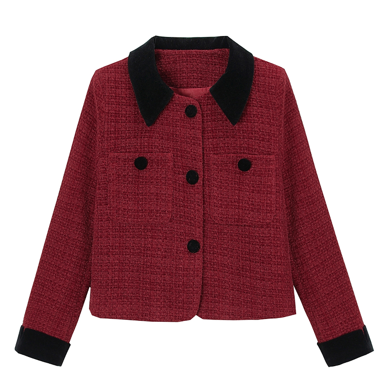 Autumn and winter lapel chanelstyle woolen coat