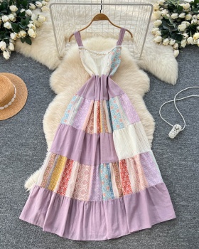 Travel pinched waist dress temperament sling long dress for women