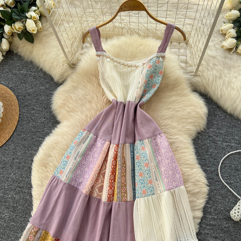 Travel pinched waist dress temperament sling long dress for women