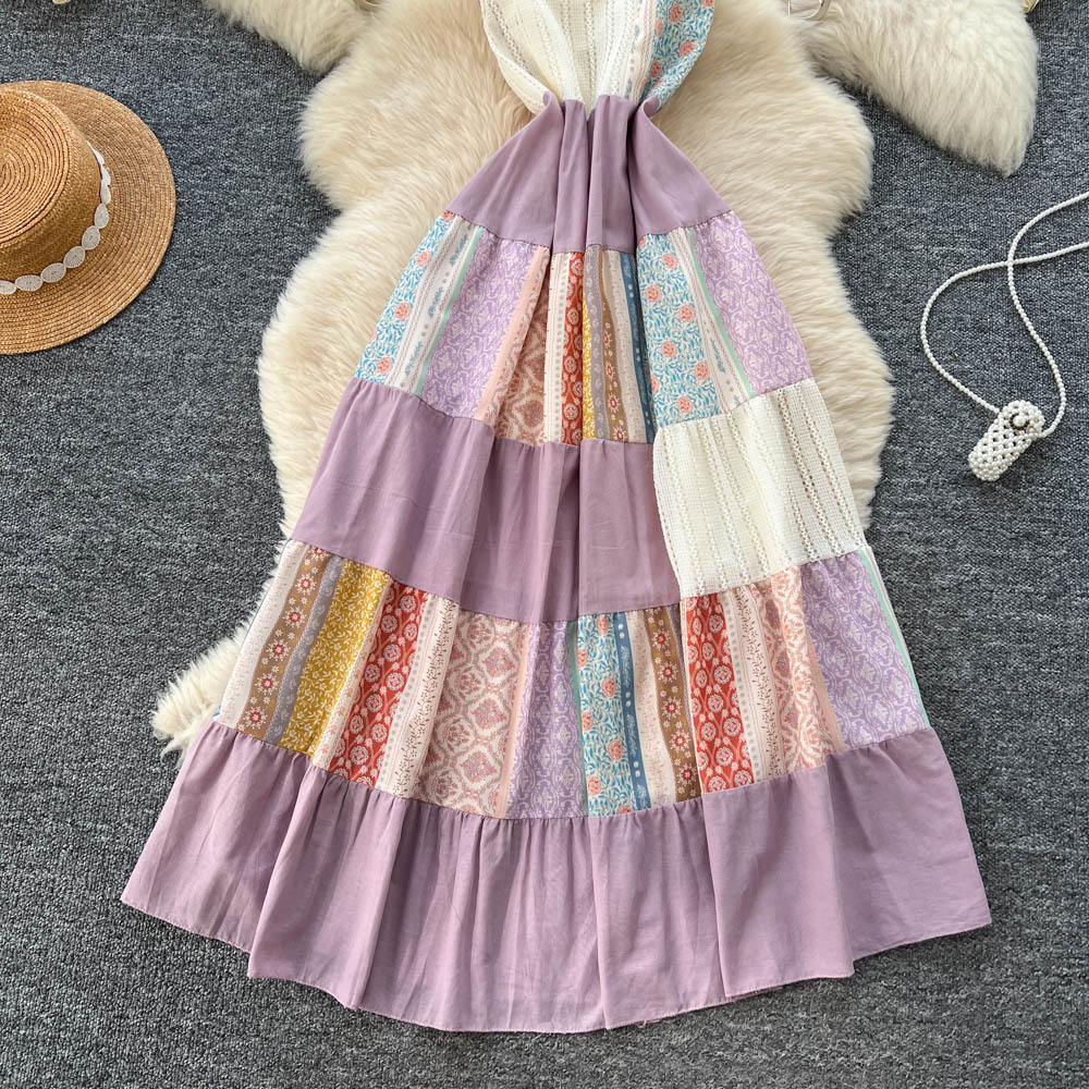 Travel pinched waist dress temperament sling long dress for women