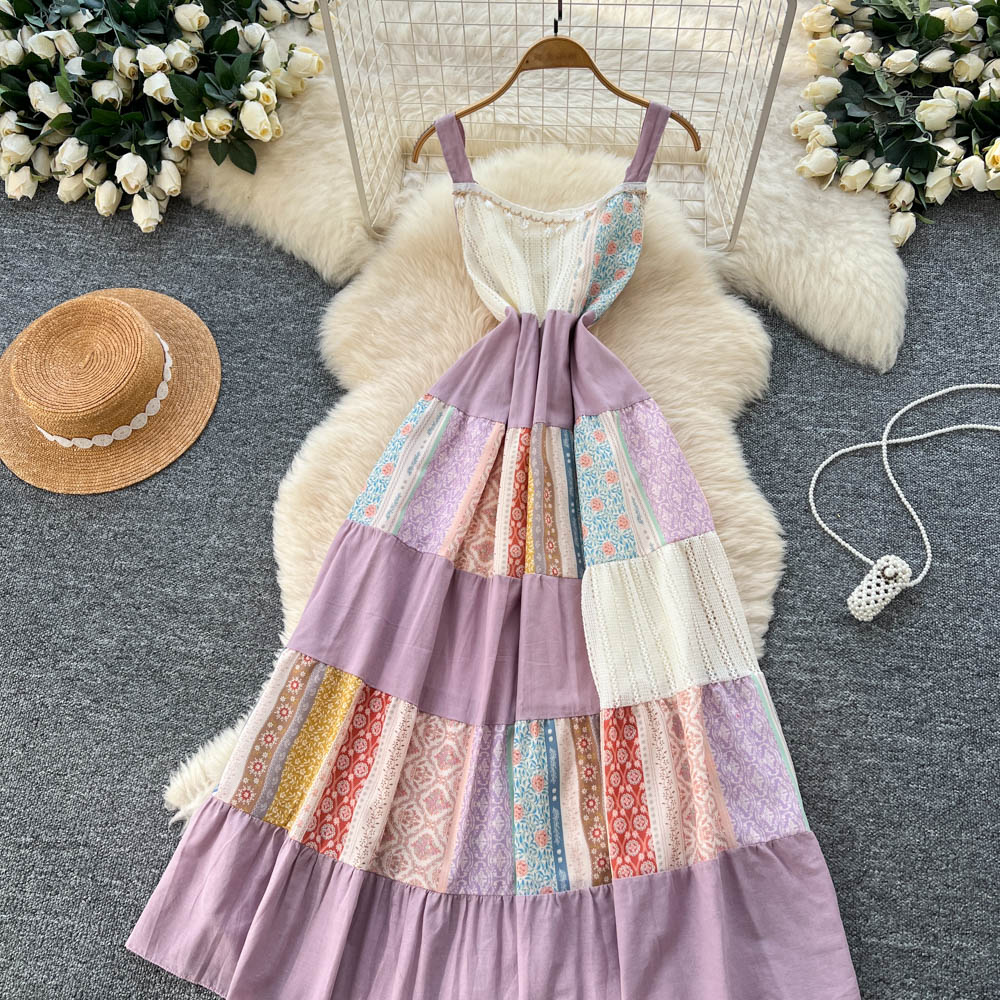 Travel pinched waist dress temperament sling long dress for women