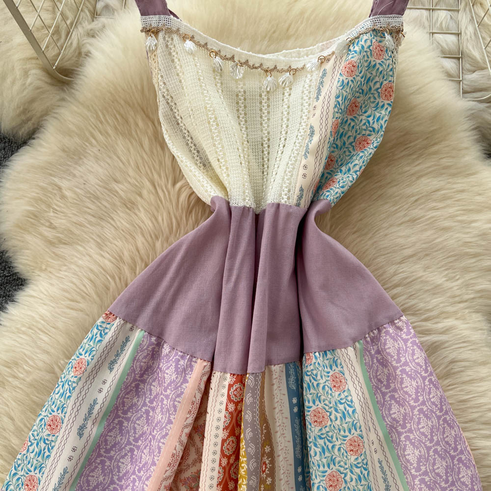 Travel pinched waist dress temperament sling long dress for women