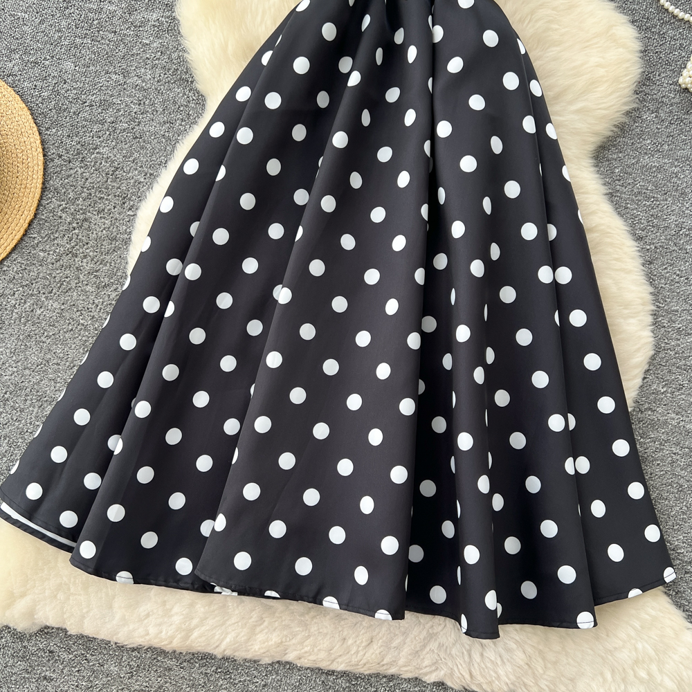 Polka dot dress pinched waist long dress for women