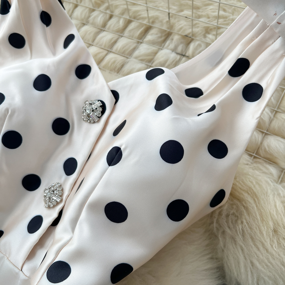 Polka dot dress pinched waist long dress for women