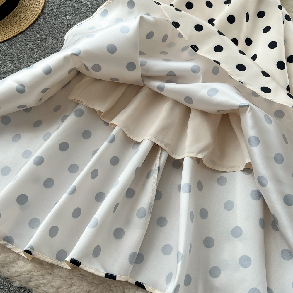 Polka dot dress pinched waist long dress for women