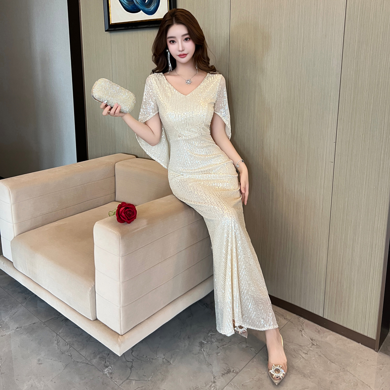 Niche sequins host mermaid light luxury evening dress