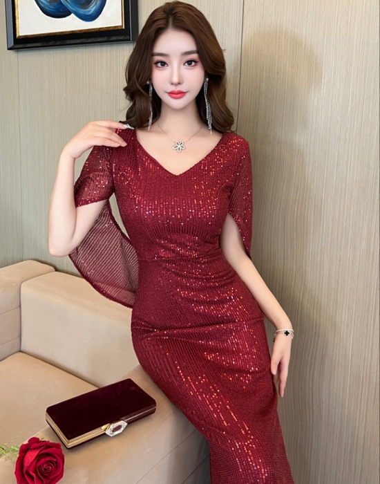 Niche sequins host mermaid light luxury evening dress