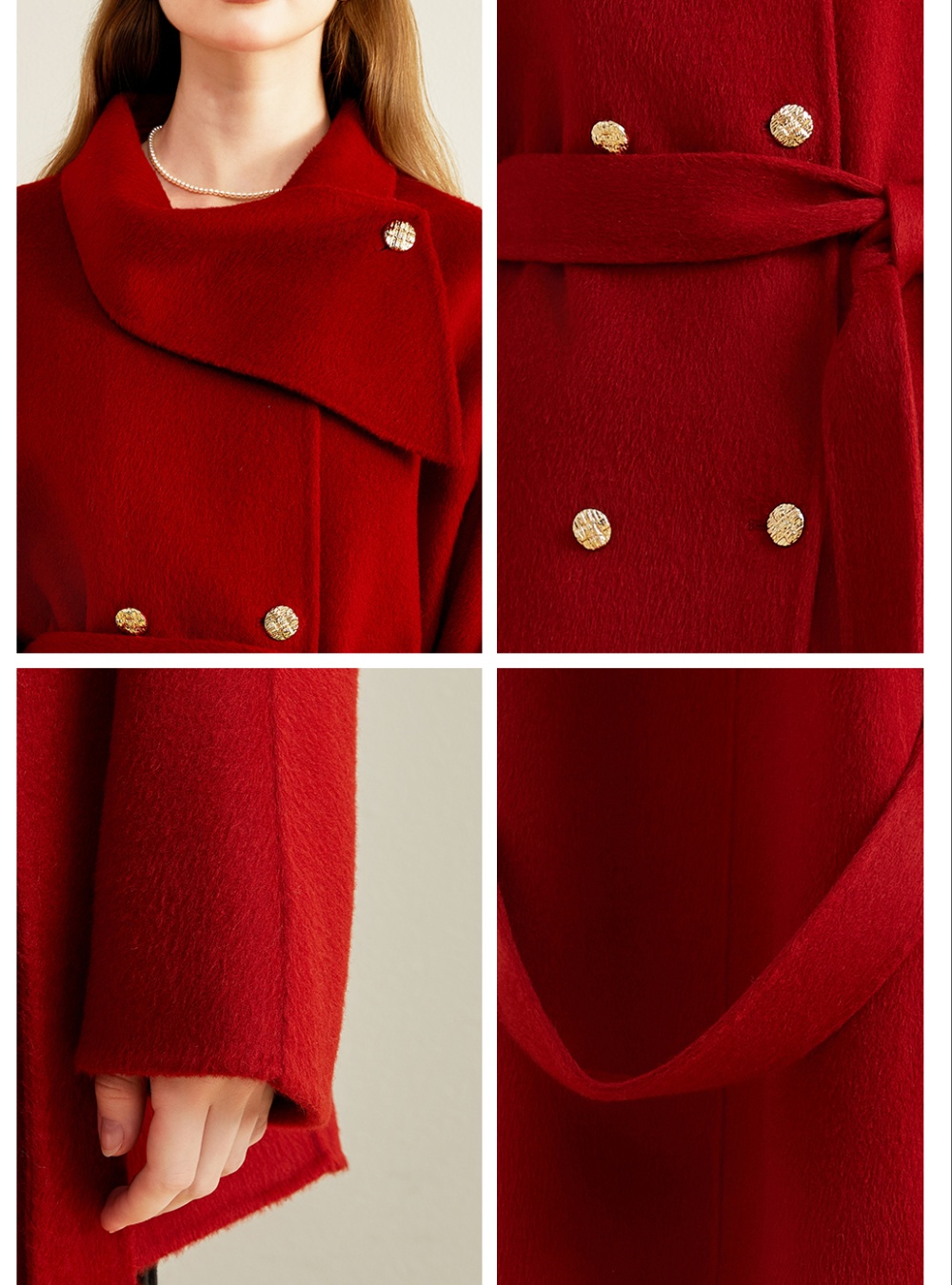 Woolen red woolen coat show young scarf collar coat