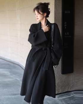 Loose exceed knee overcoat Korean style woolen coat