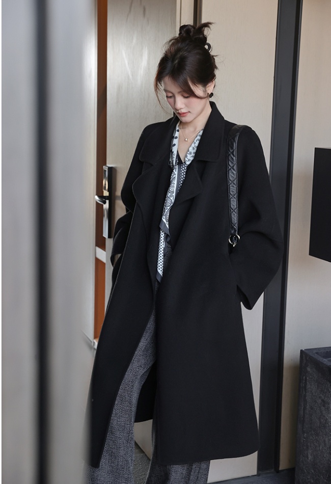 Loose exceed knee overcoat Korean style woolen coat