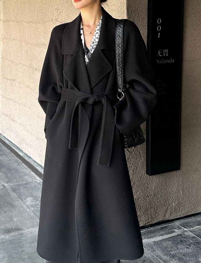 Loose exceed knee overcoat Korean style woolen coat