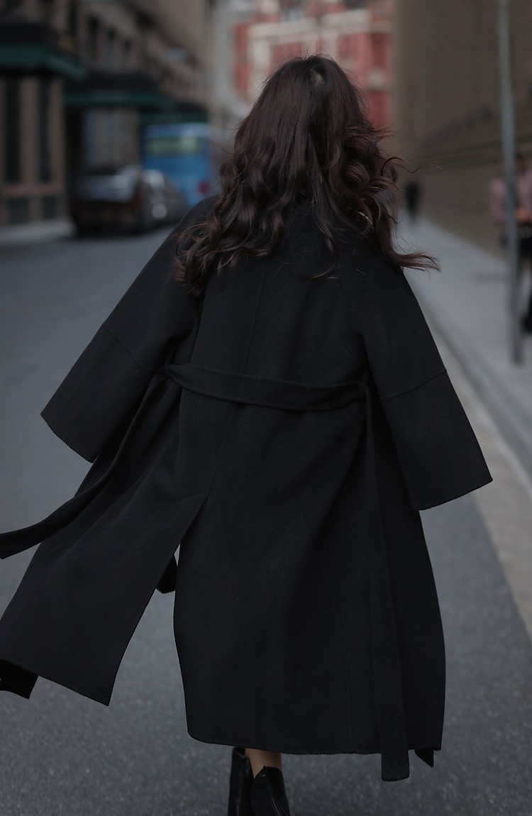 Loose exceed knee overcoat Korean style woolen coat
