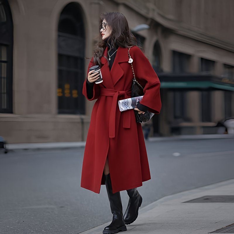 Loose exceed knee overcoat Korean style woolen coat