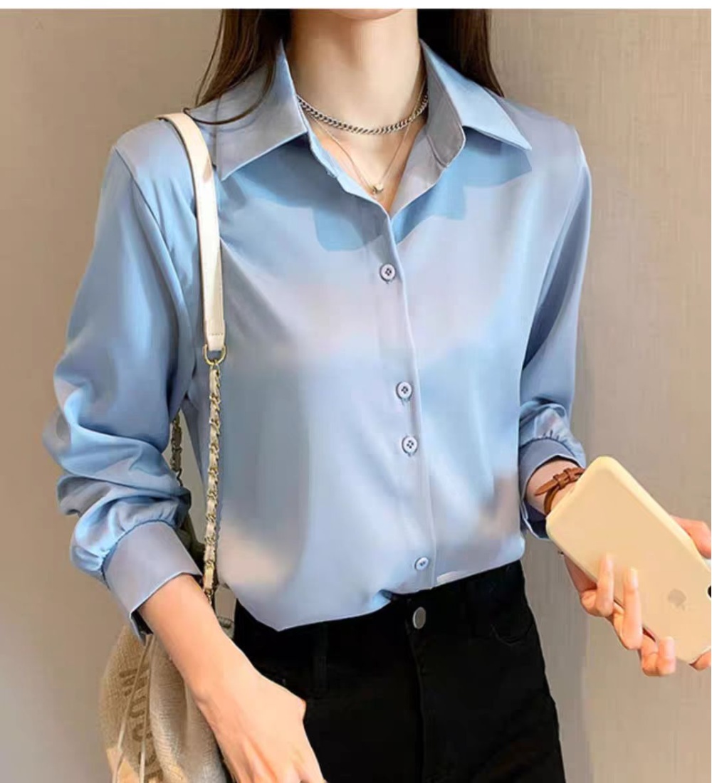 Profession blue shirt commuting overalls tops for women