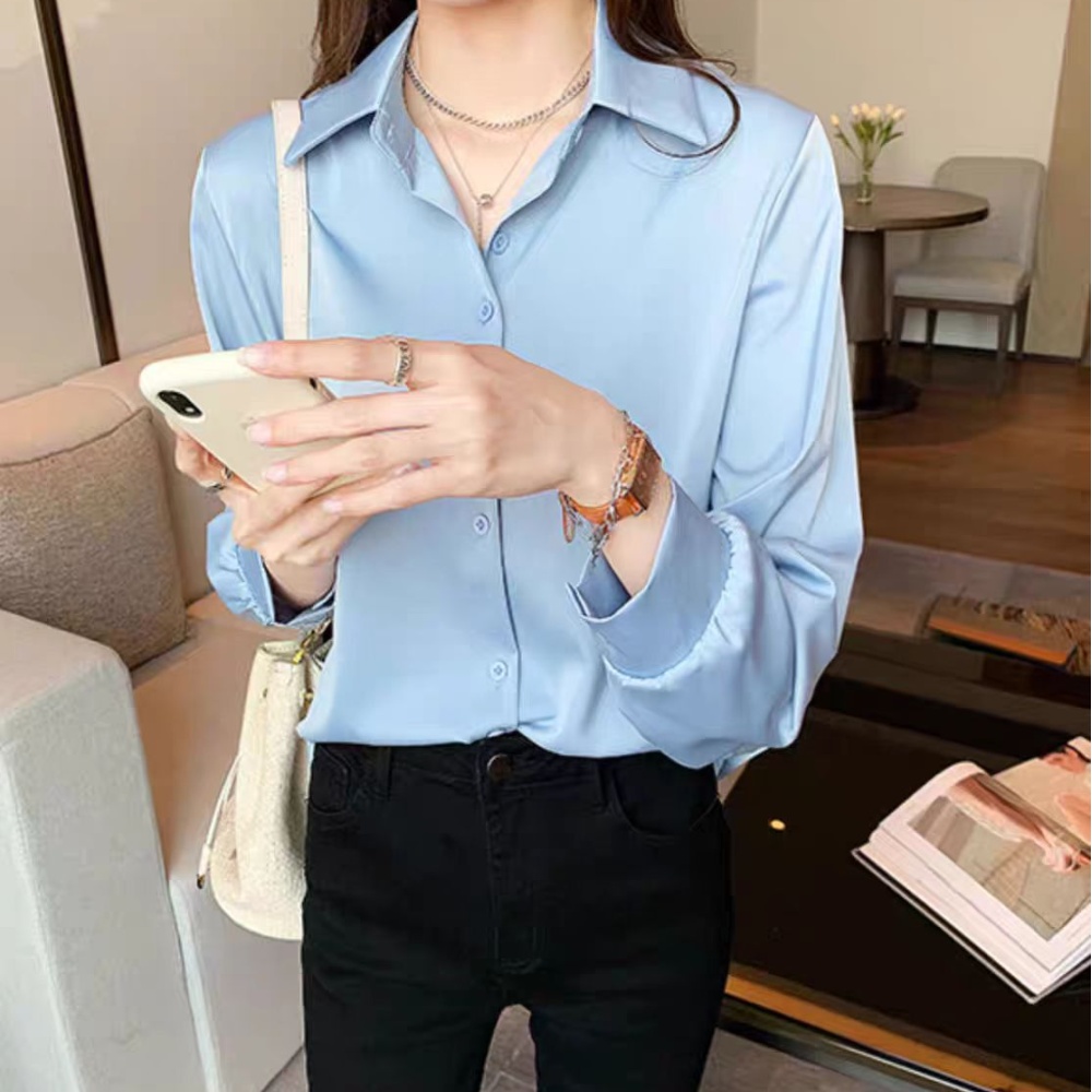 Profession blue shirt commuting overalls tops for women
