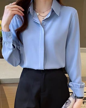 Long sleeve pointed collar tops white shirt for women