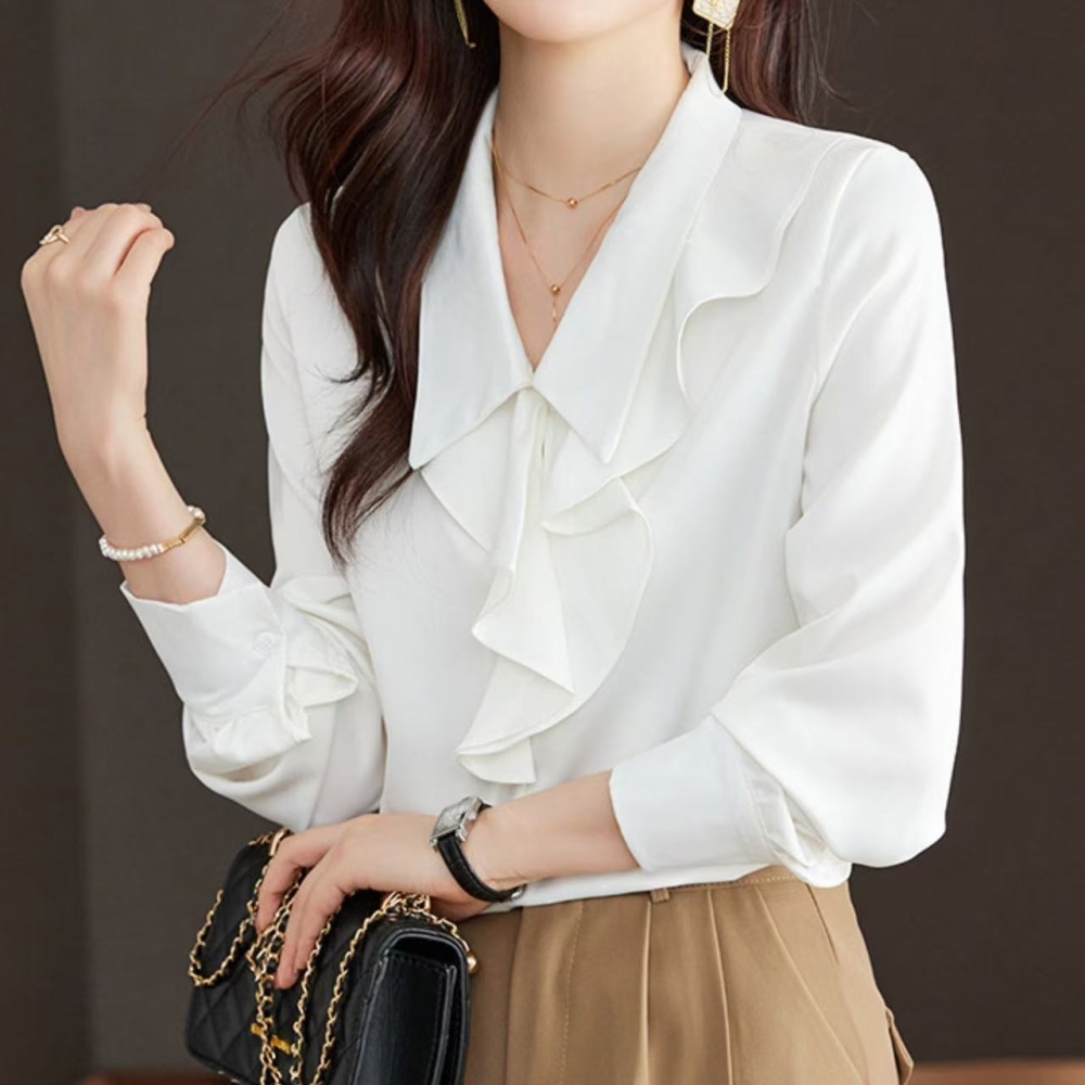 White wood ear tops autumn slim shirt for women
