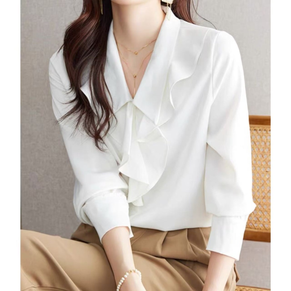 White wood ear tops autumn slim shirt for women
