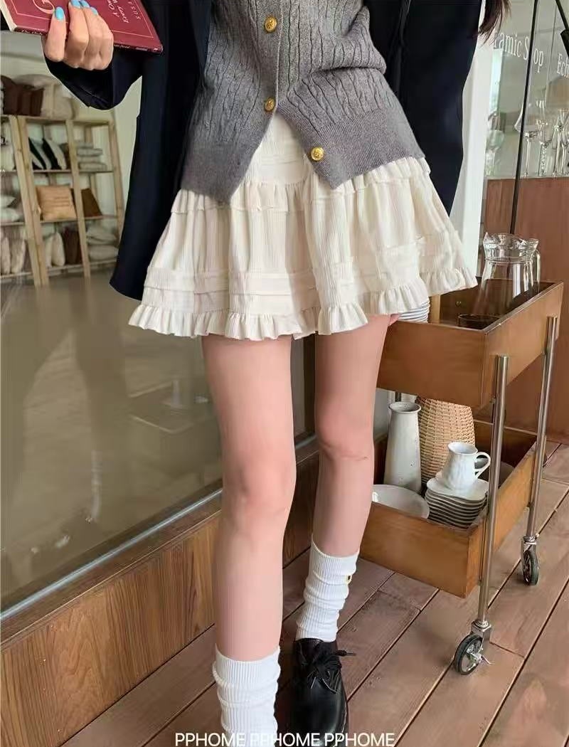 Sweet lace skirt A-line puff skirt for women