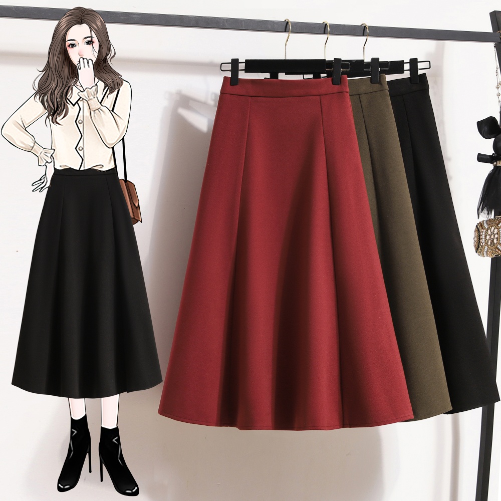 Woolen slim A-line autumn and winter skirt for women