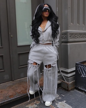 European style commuting wide leg hoodie 2pcs set