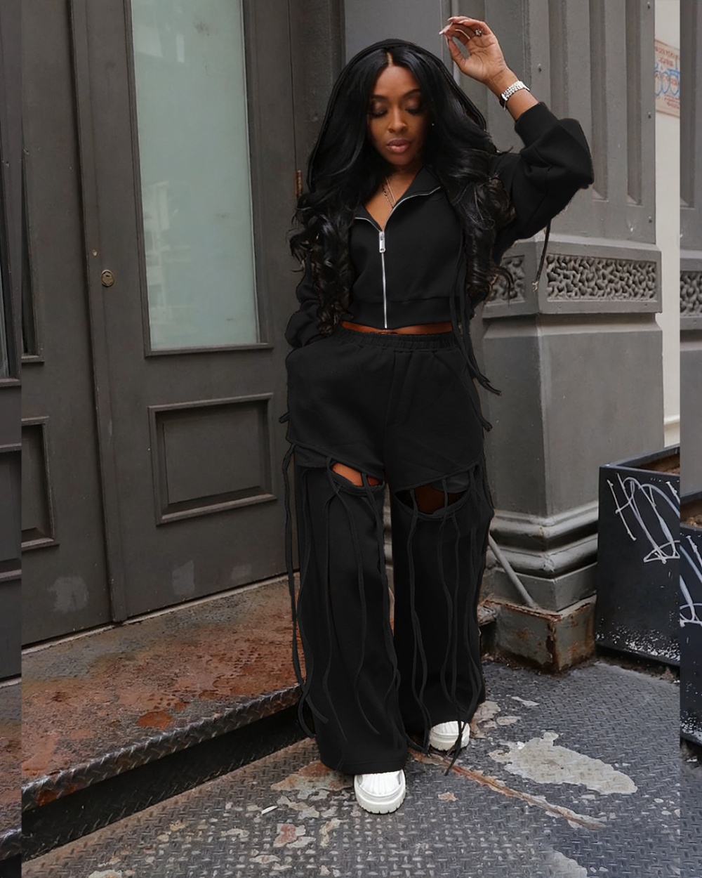 European style commuting wide leg hoodie 2pcs set