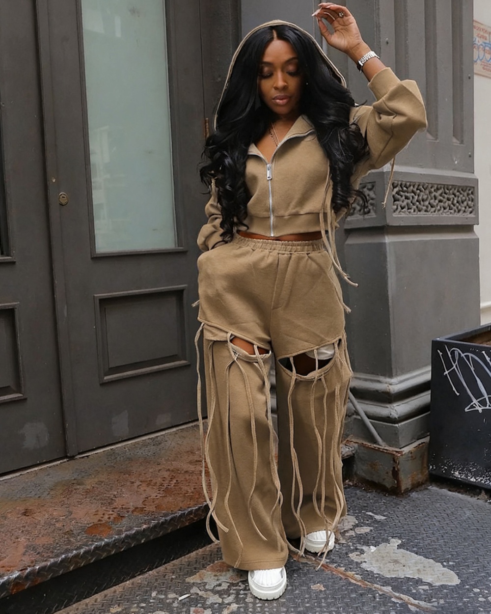 European style commuting wide leg hoodie 2pcs set