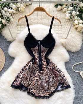 Lace splice dress spicegirl leopard T-back for women