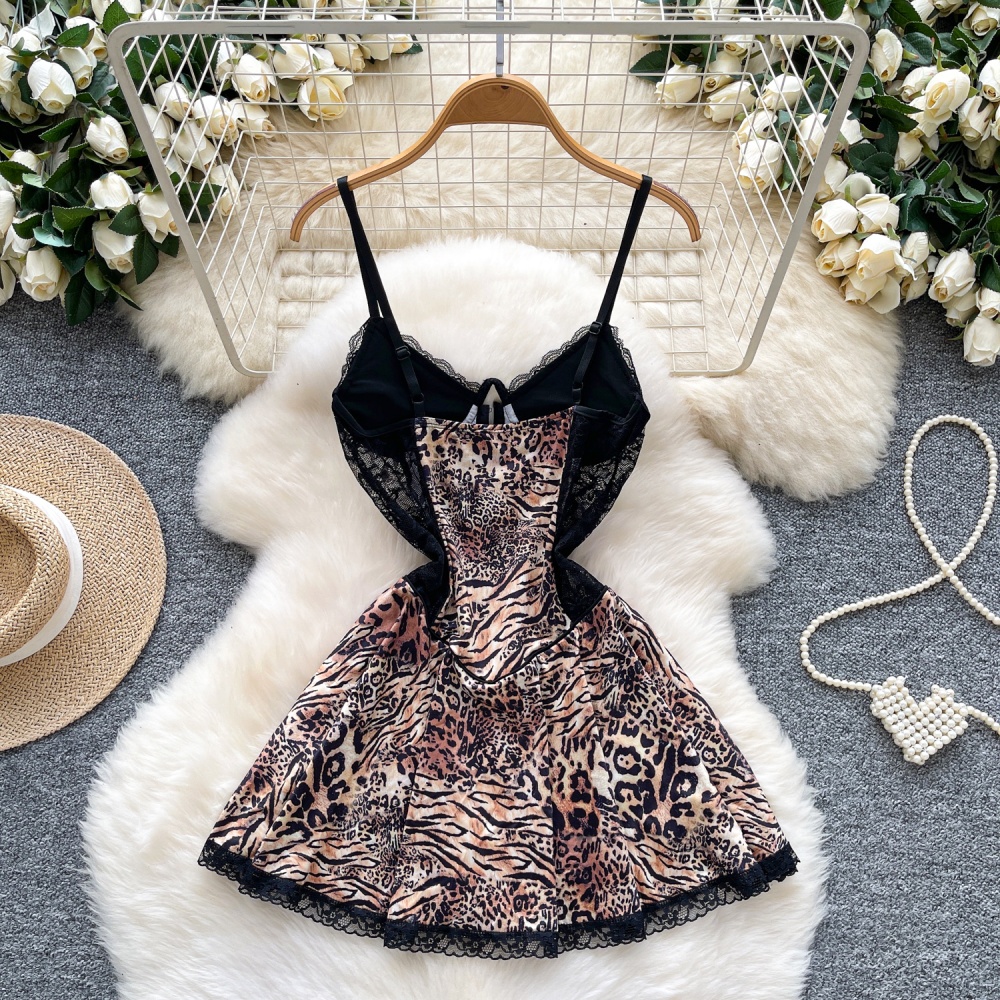 Lace splice dress spicegirl leopard T-back for women