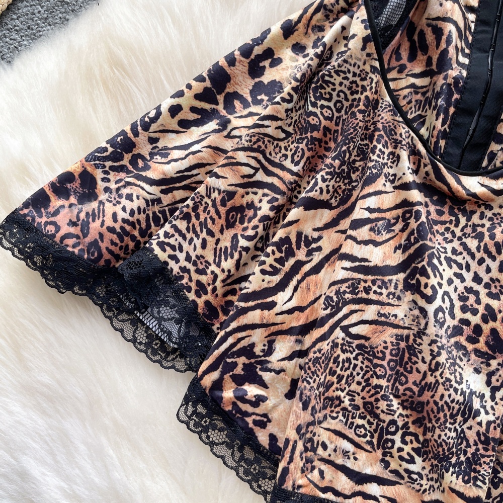 Lace splice dress spicegirl leopard T-back for women