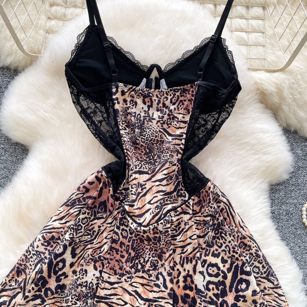Lace splice dress spicegirl leopard T-back for women